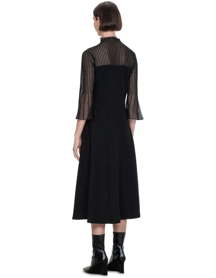 Sheer Flared Sleeve Knit Dress in Black