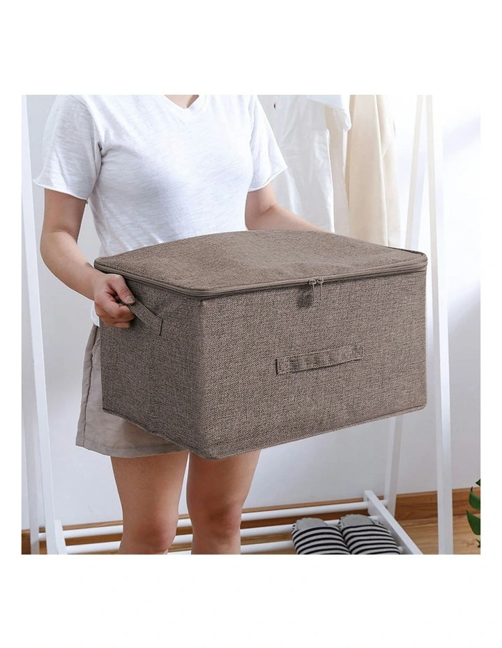 Large Portable Double Zipper Storage Box in Coffee