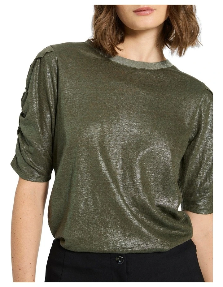 Shine On Me Foil Linen Tee in Cactus