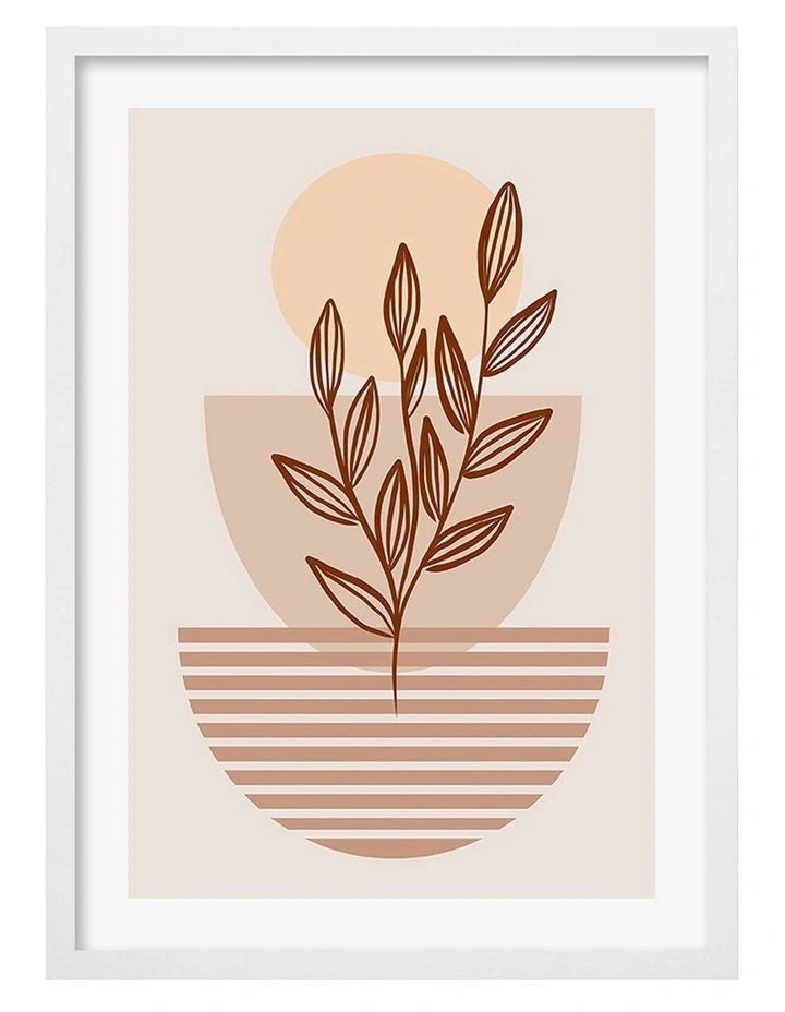 Australian Made Boho Plant Lines 2 Art Print A2 in White Frame