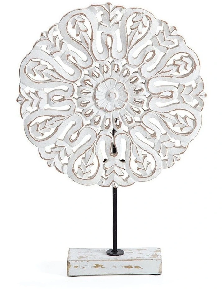 Mandala Flower Tabletop Plaque Decor in White