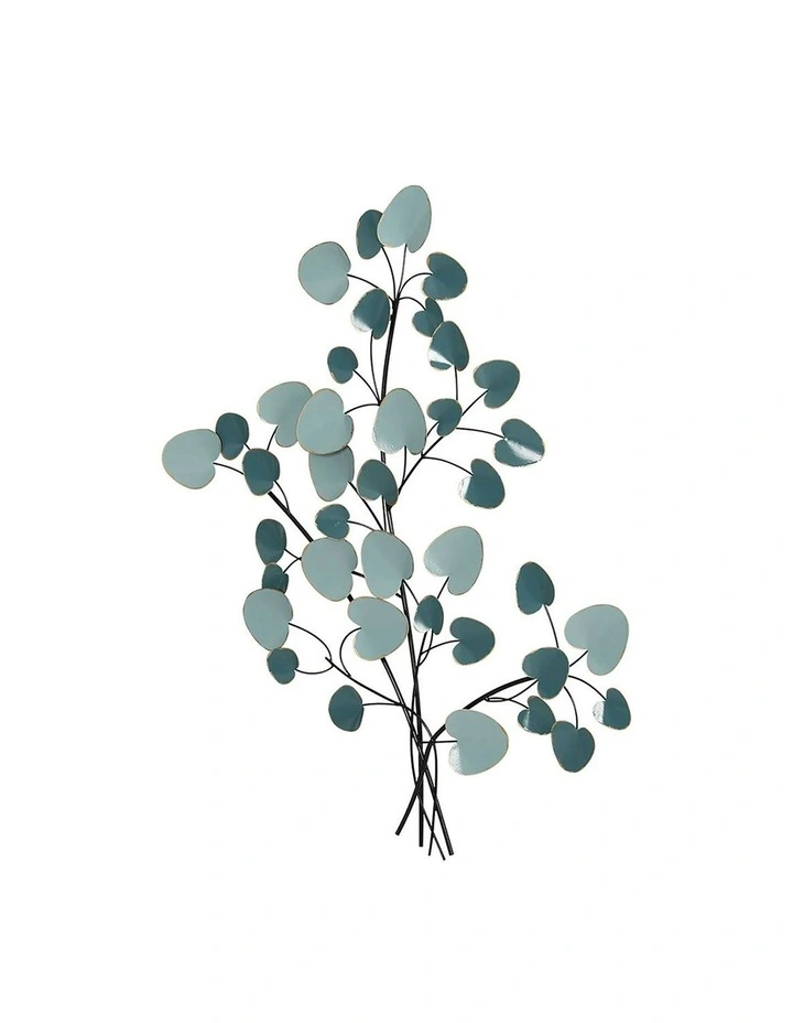 Metal Wall Art Leaf Hanging Sculpturebin in Blue