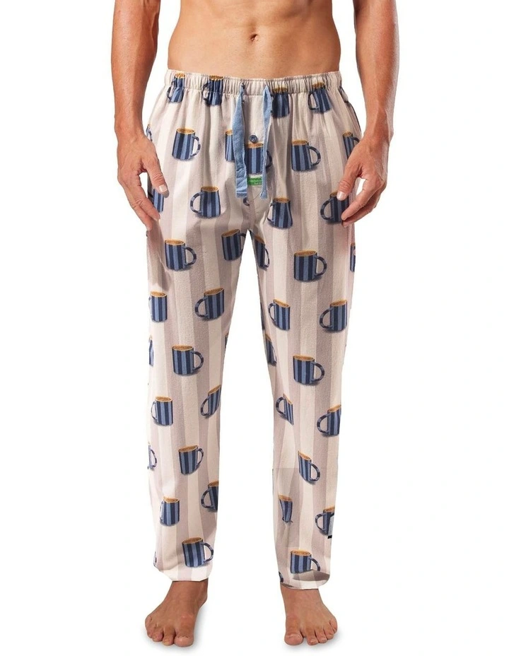 Coffee Stripe Bamboo Flannel Sleep Pant in Cream