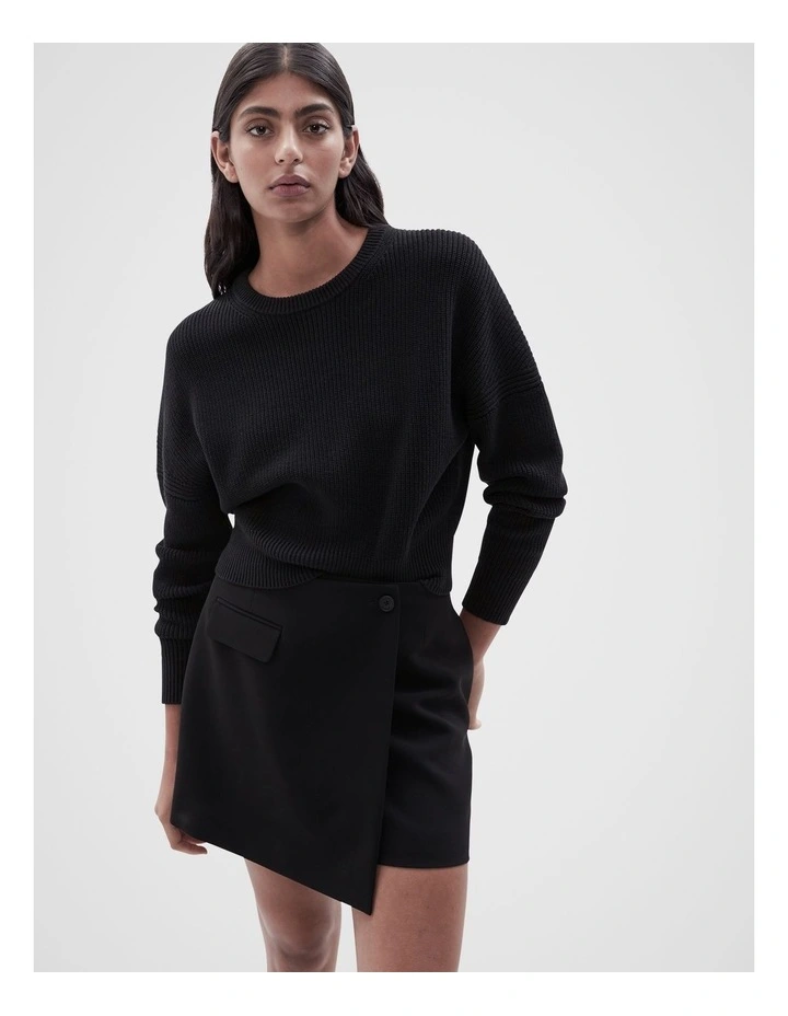 Cropped Crew Neck Knit in Black