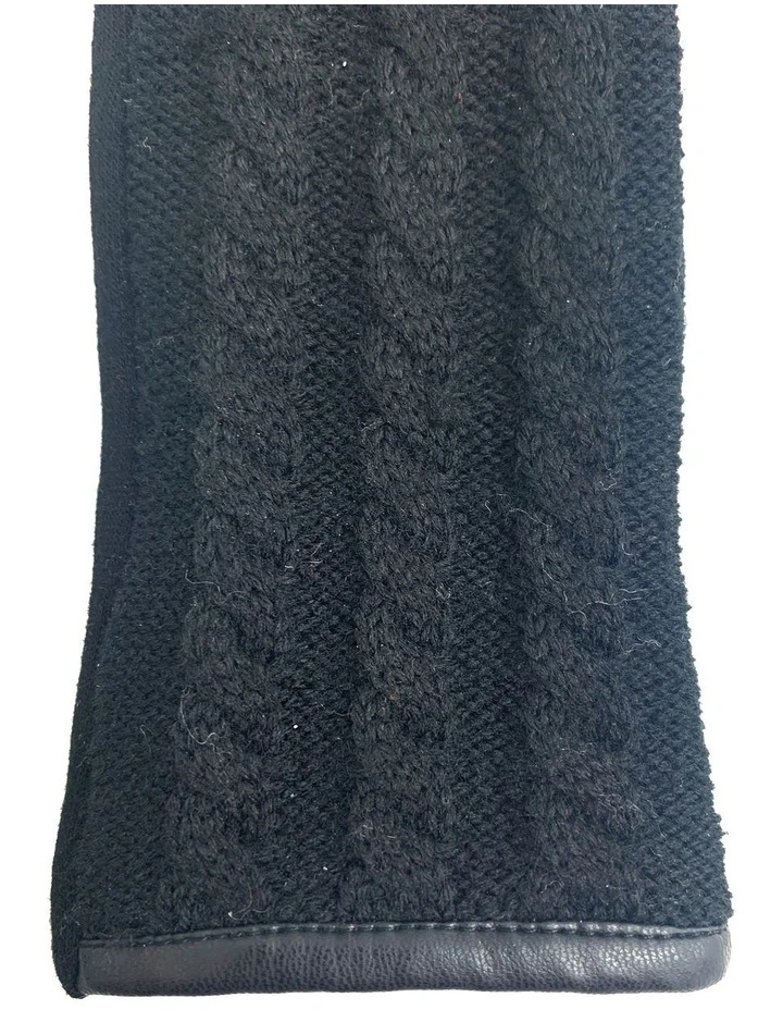 Cable Knit Front Ponte Gloves in Black