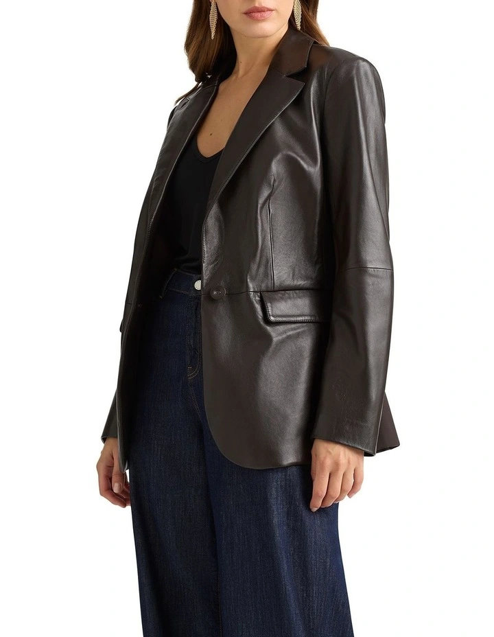 Nemesia Leather Blazer in Port