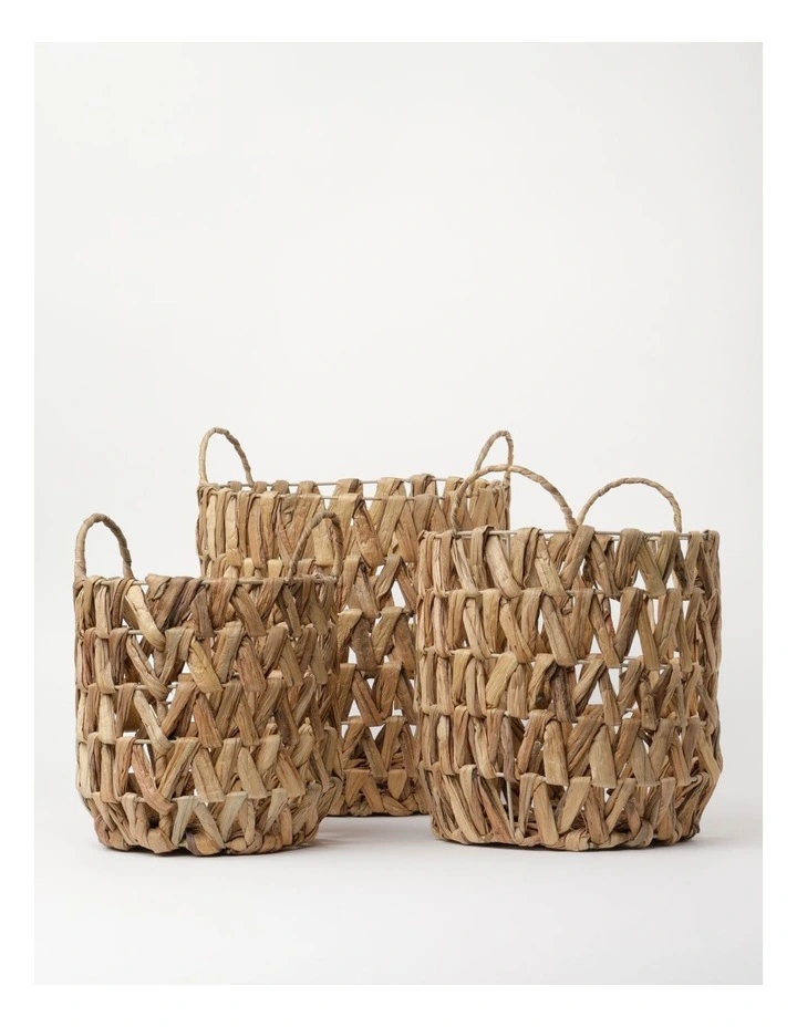 Kahlin Water Hyacinth Baskets Set of 3 in Natural