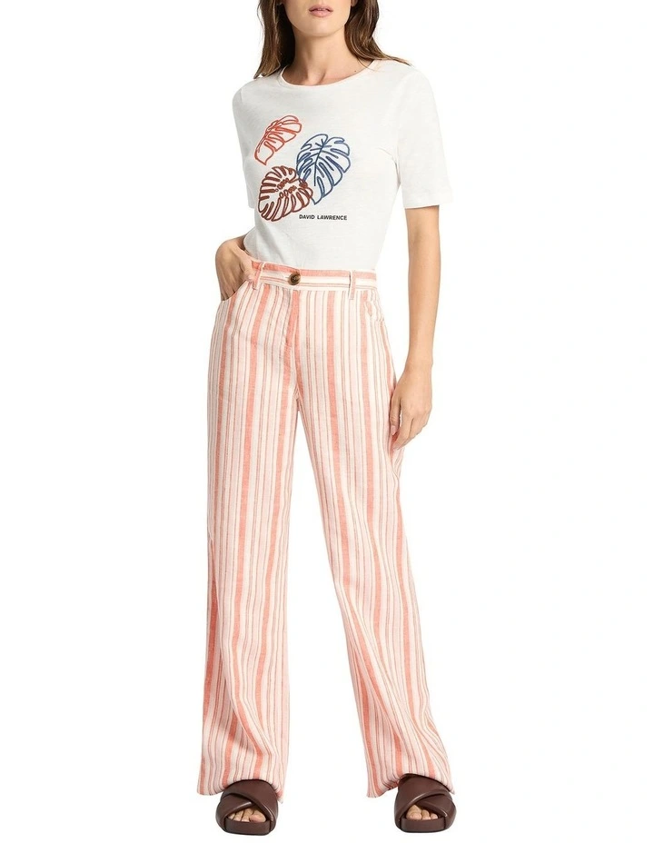 Sanna Striped Linen Pant in Tangerine/Multi