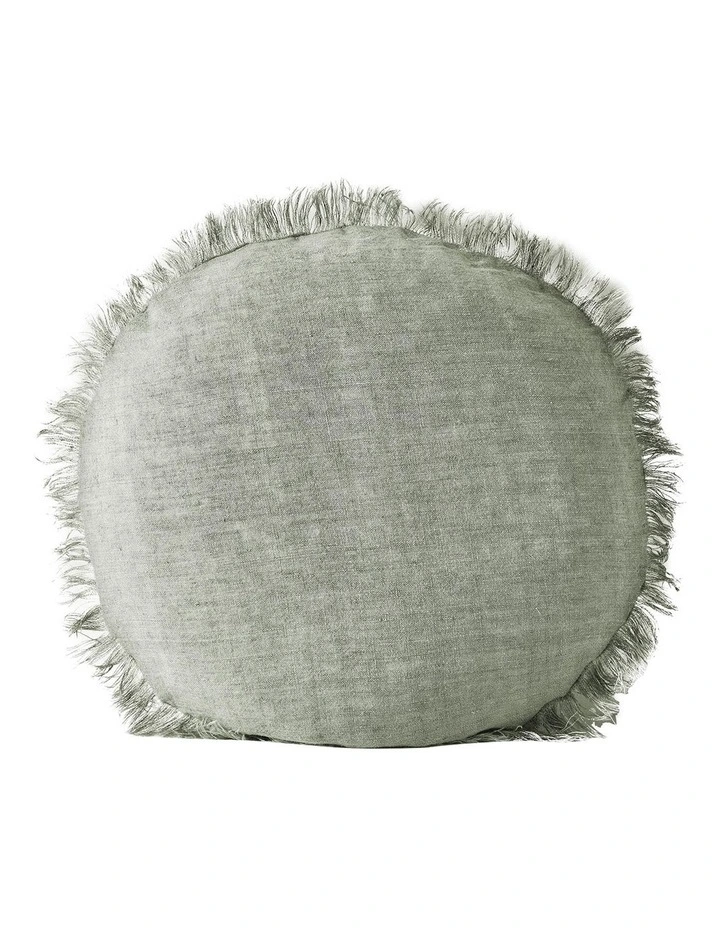 Vintage Linen Fringe 45cm Round Cushion in Sage