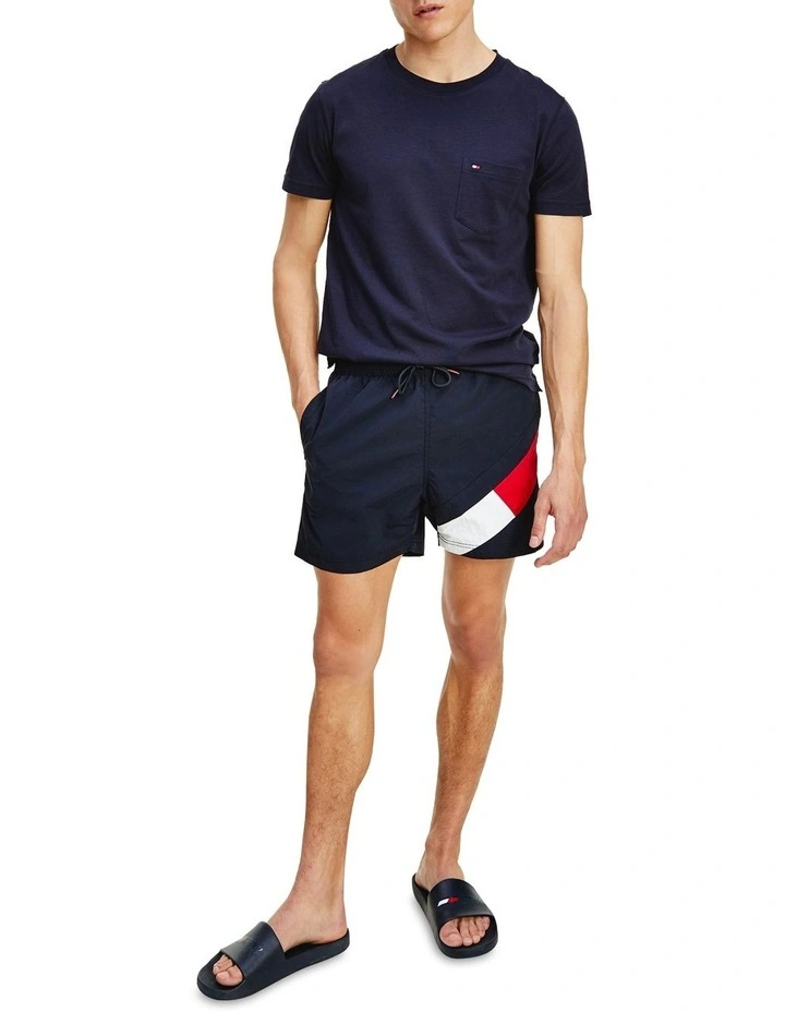Flag Mid Length Drawstring Swim Shorts in Blue