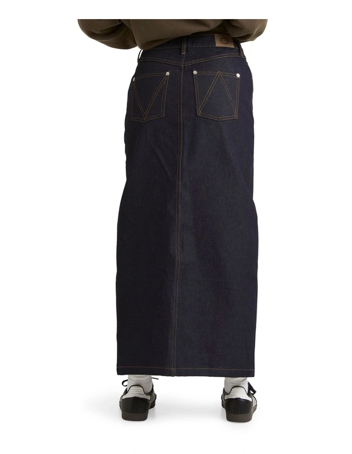 Denim Midi Skirt in Indigo