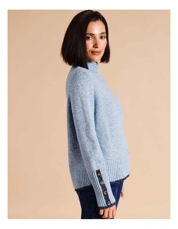 Stand Neck Jumper With Tipping In Blue/ Navy