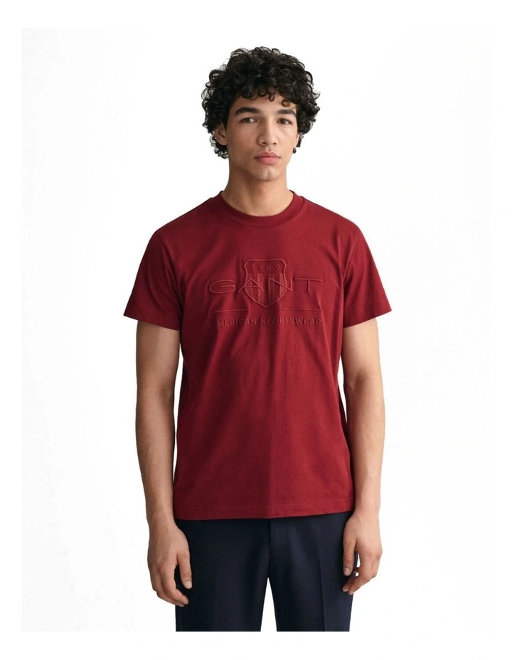 Tonal Archive Shield T-shirt in Plumped Red