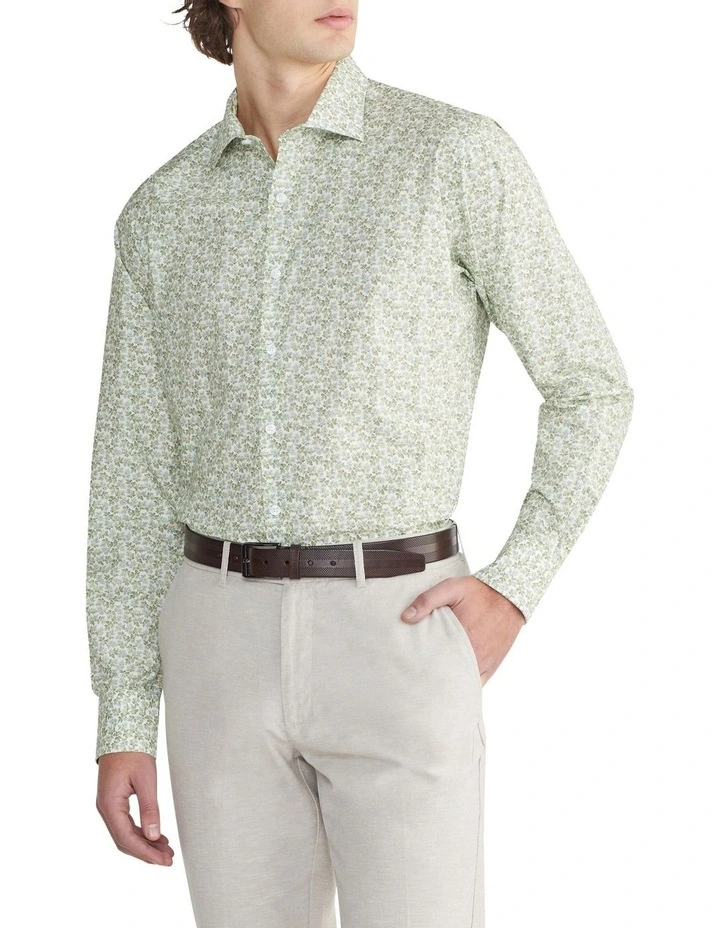 Tailored Long Sleeve Fallen Leaves Dress Shirt Made With Liberty Fabric Green