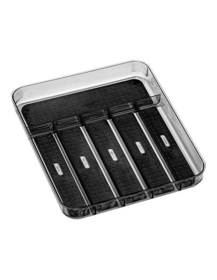Clear Soft Grip 6 Compartment Cutlery Tray in Carbon