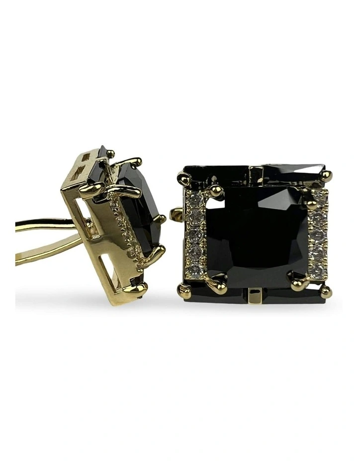 Diamante Square Cufflink in Black/Gold