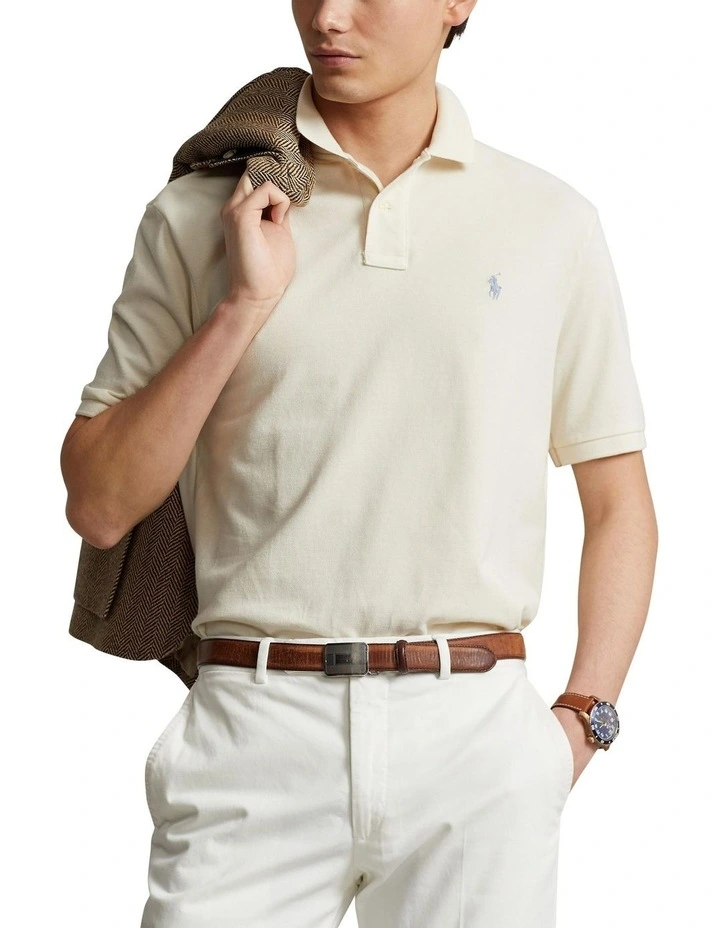 Custom Slim Fit Mesh Polo Shirt in Natural