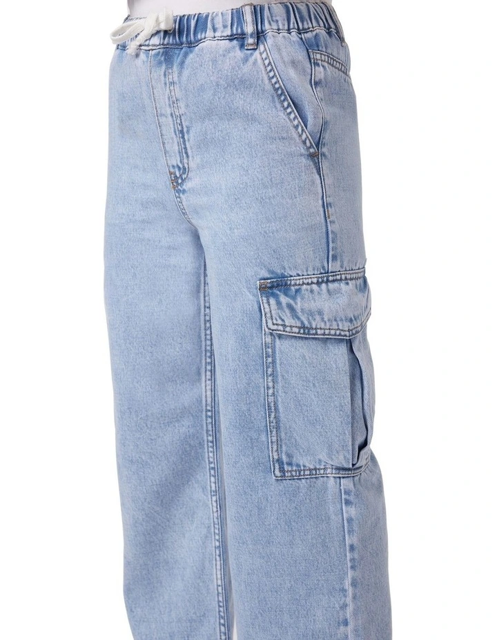Denim Pull On Cargo Jeans in Blue