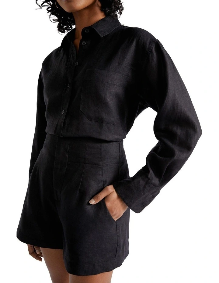 Core Linen Waisted Short in Black