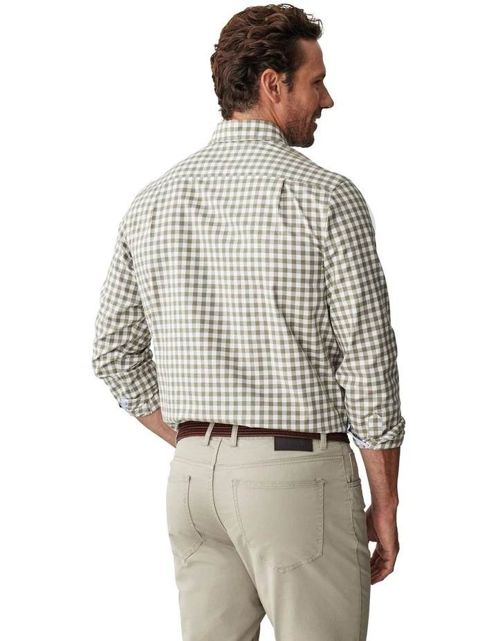 Easy Care Melange Gingham Long Sleeve Shirt in Sage