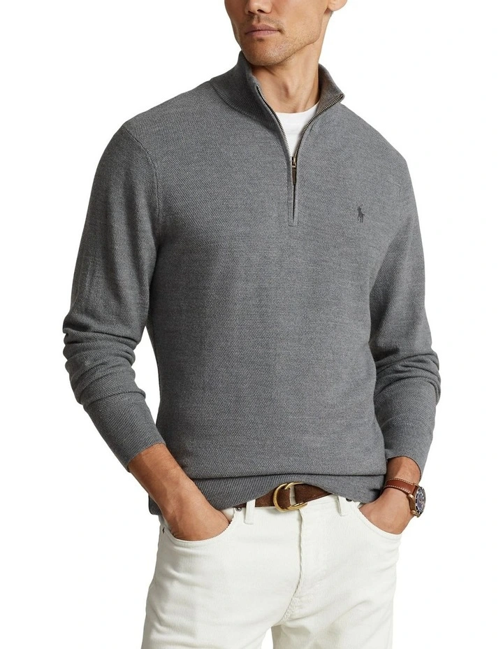 Washable Wool Quarter-Zip Sweater in Grey