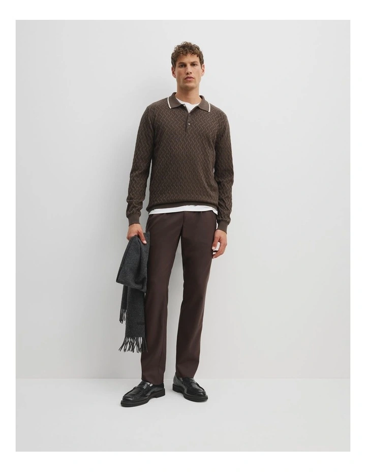 Jacquard Knit Polo in Mocha Melange