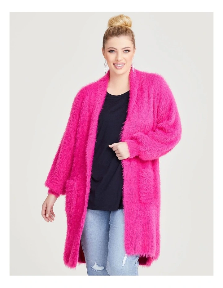 Fluffy Knit Cozy Cardigan in Berry Fuchsia