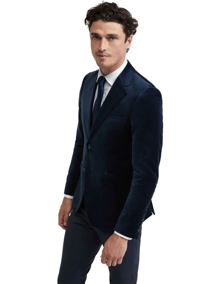 Blake Velvet Blazer in Petrol Blue