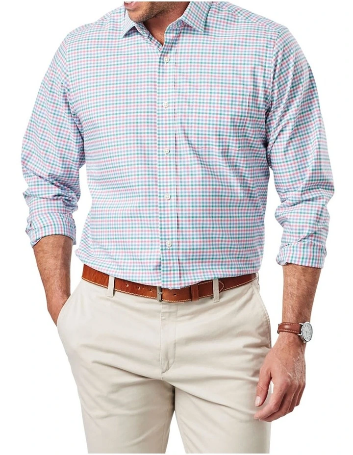 Easy Care Twill Multi Check Long Sleeve Shirt in Pink
