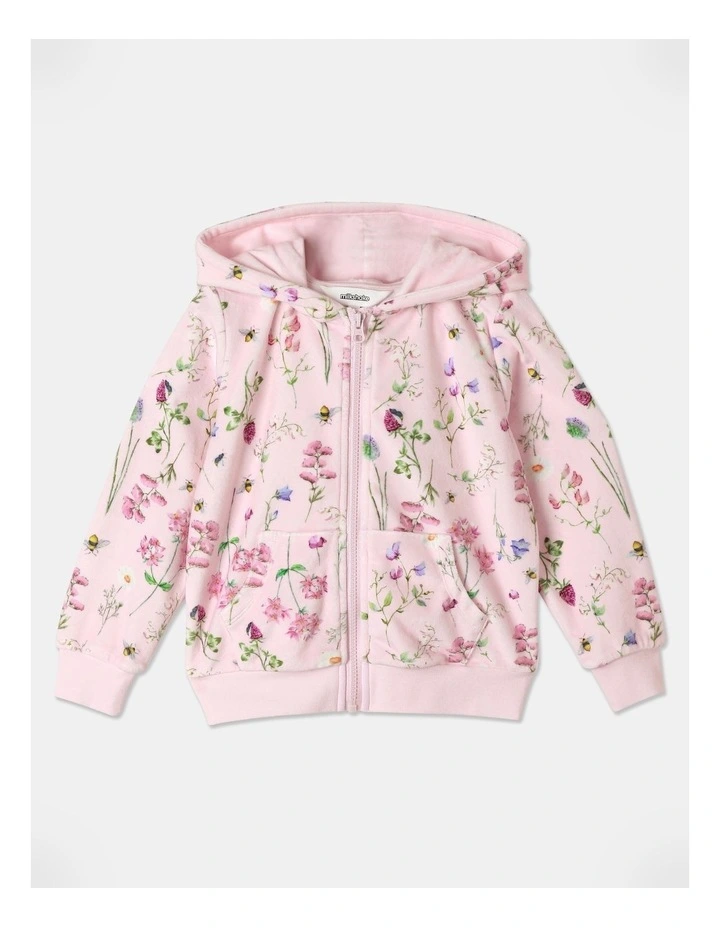 Velour Zip Through Hoodie in Floral