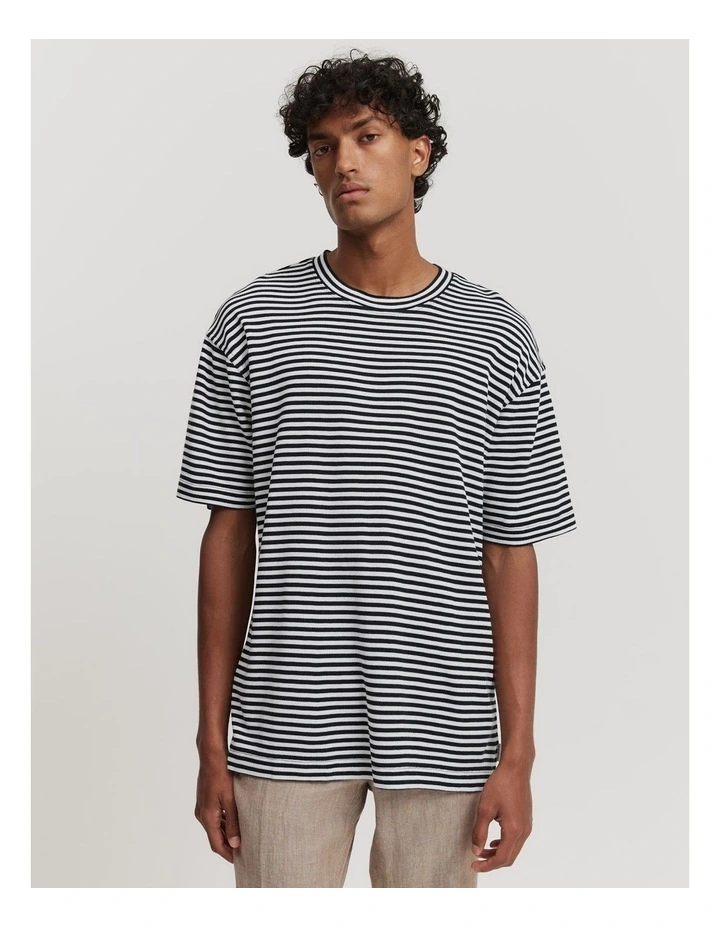 Relaxed Fit Stripe Textured T-shirt in Navy Multi
