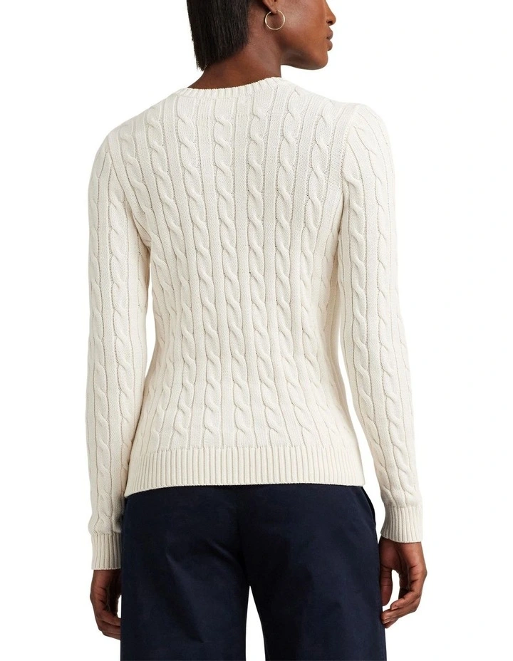 Button-Trim Cable-Knit Cotton Sweater in Natural