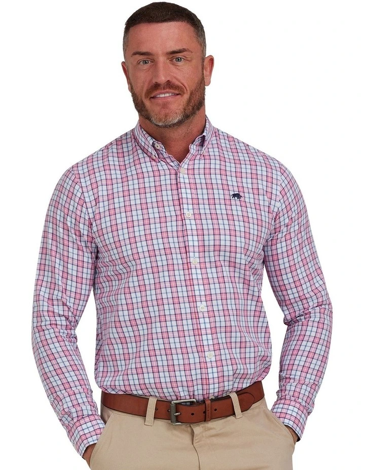 Check Poplin Long Sleeve Shirt in Pink