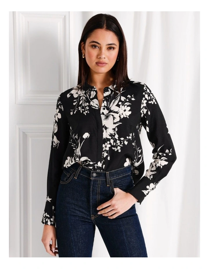 Printed Longline Shirt in Black
