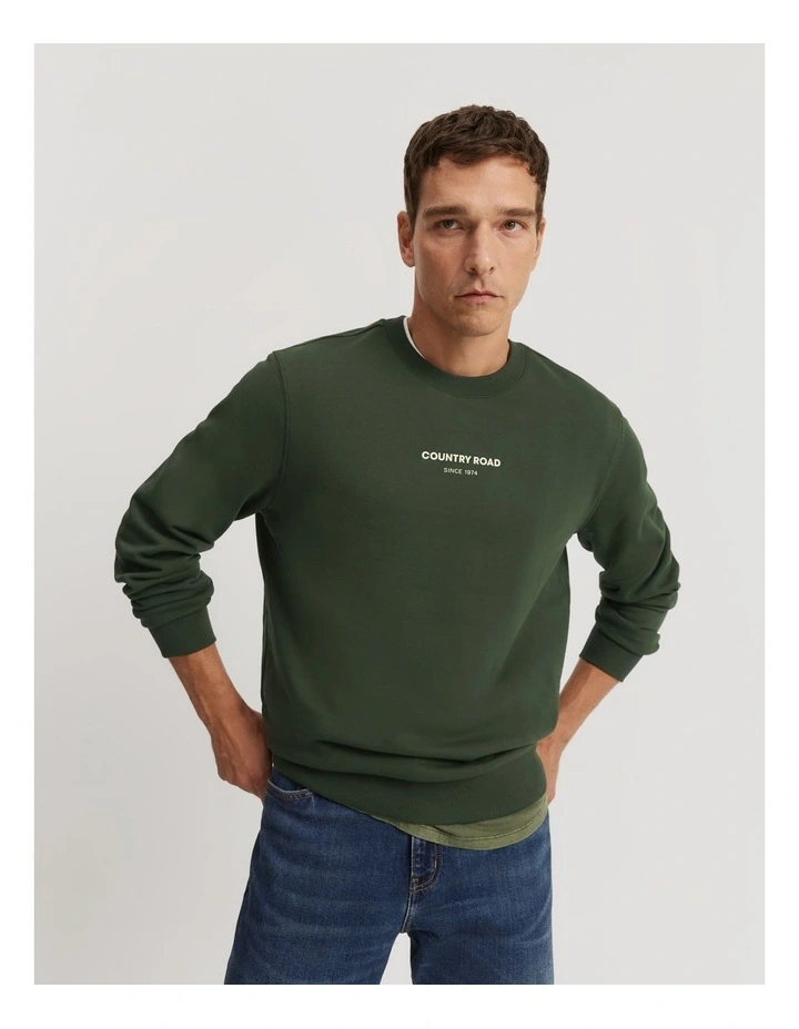 Australian Cotton Modern Logo Sweat in Eden Green