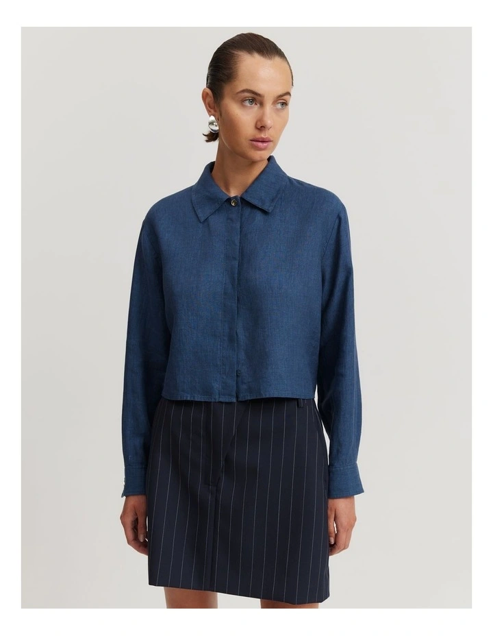 Cropped Linen Shirt in Twilight
