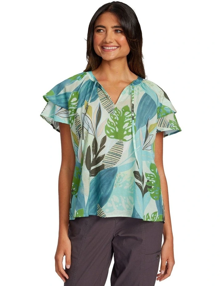 Ruffle Top in Palm Print
