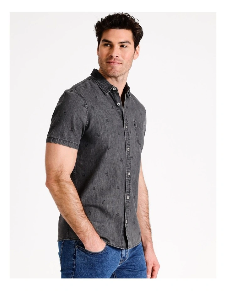 Cole Convo Print Short Sleeve Shirt in Black
