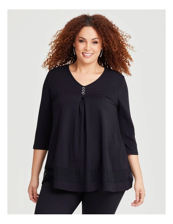 Button Detail Bamboo Top in Black