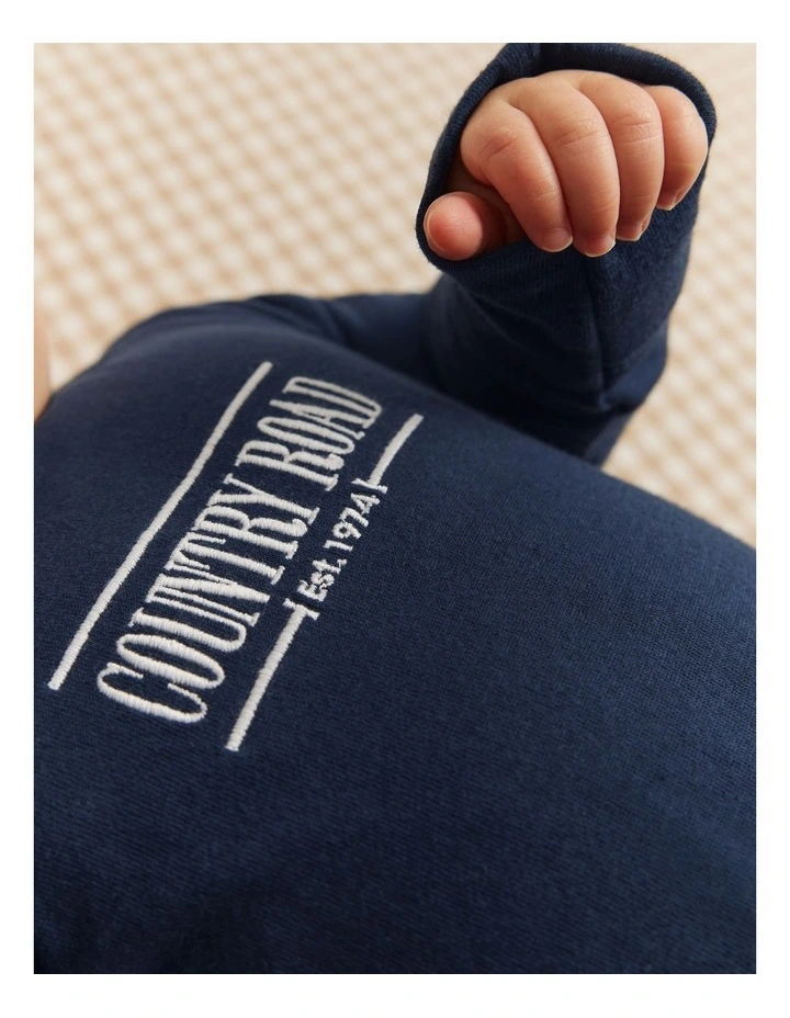 Organically Grown Cotton Heritage Long Sleeve Bodysuit in Navy