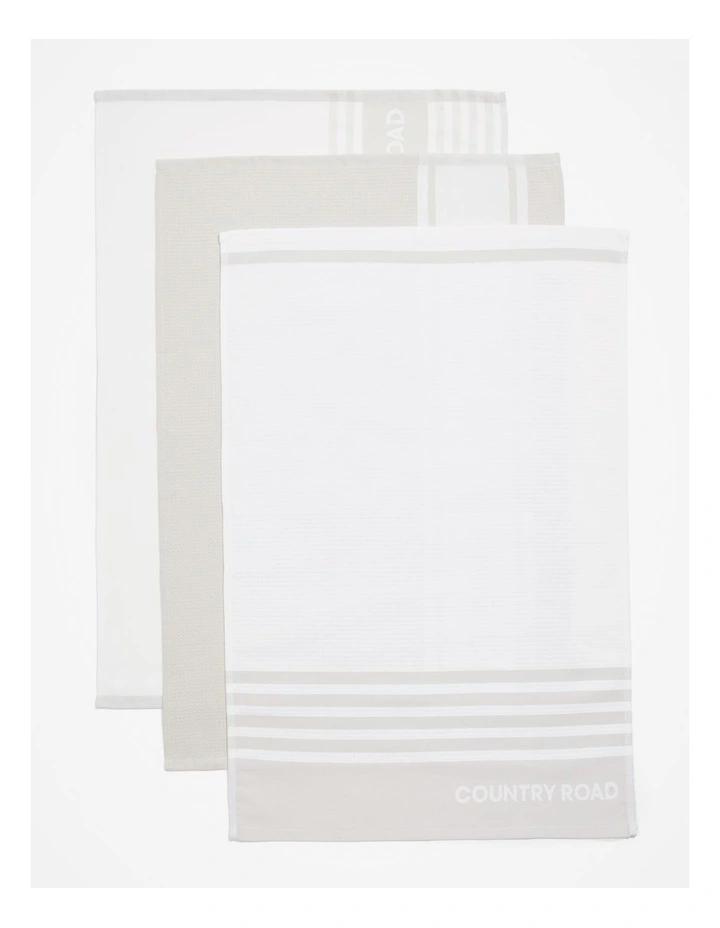 Aeri Australian Cotton Tea Towel Pack Of 3 in Pale Grey
