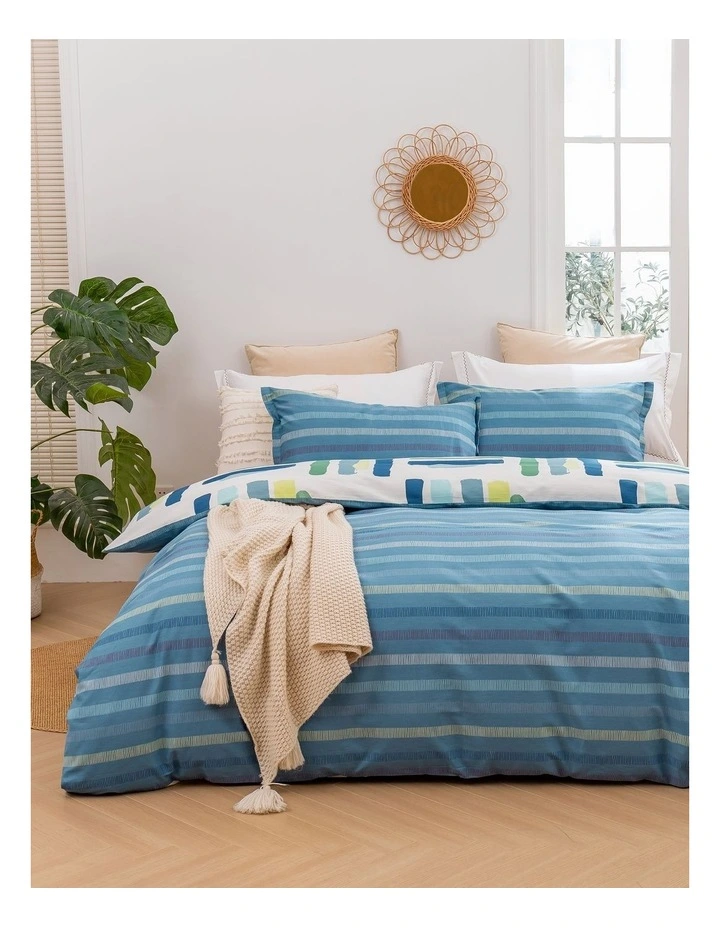 Gio Stripes Cotton Reversible Quilt Cover Set in Blue