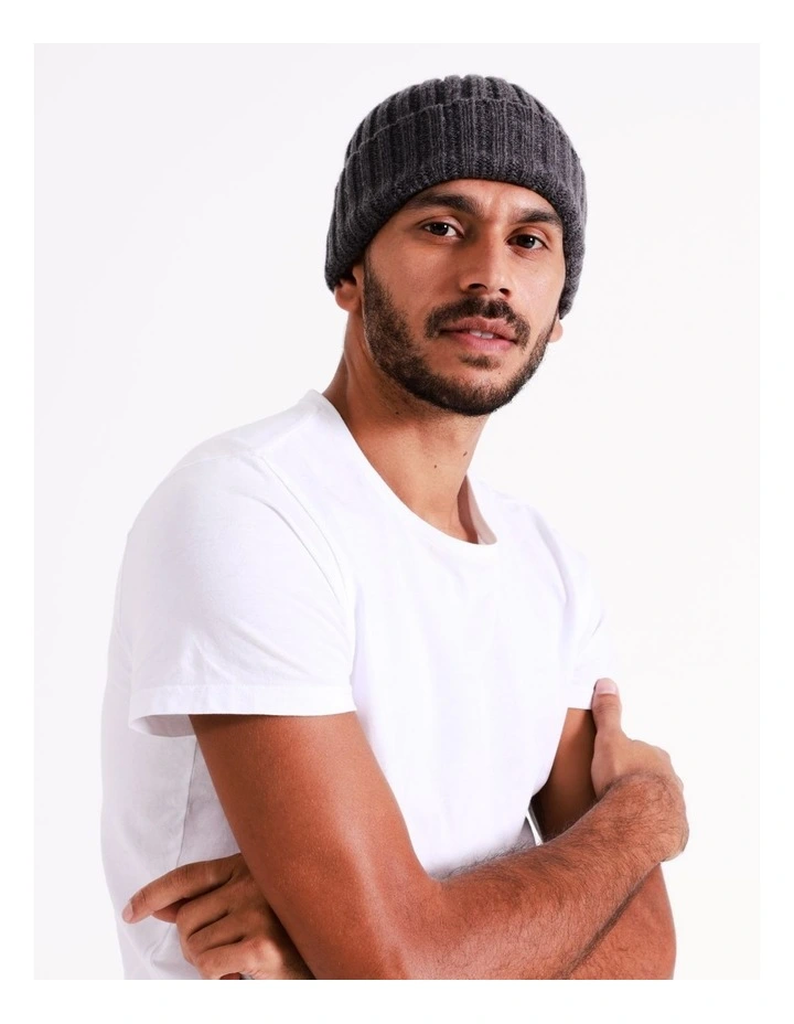 Chunky Rib Beanie in Charcoal