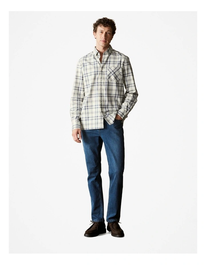 Regular Fit Twill Modern Check Shirt in Blue Grey