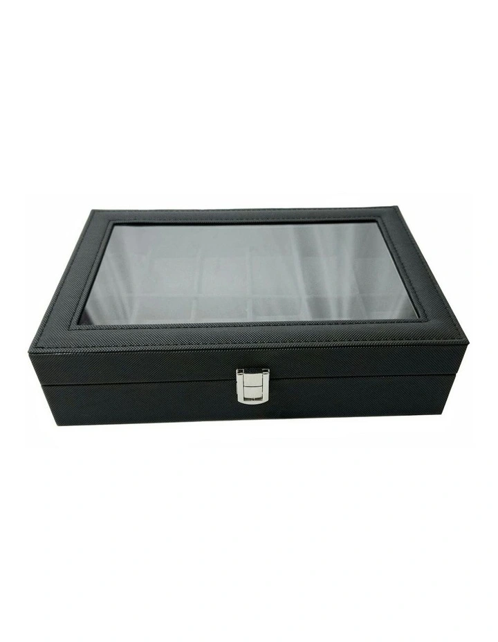 12 Slot Watch Box with Transparent Window Display in Black