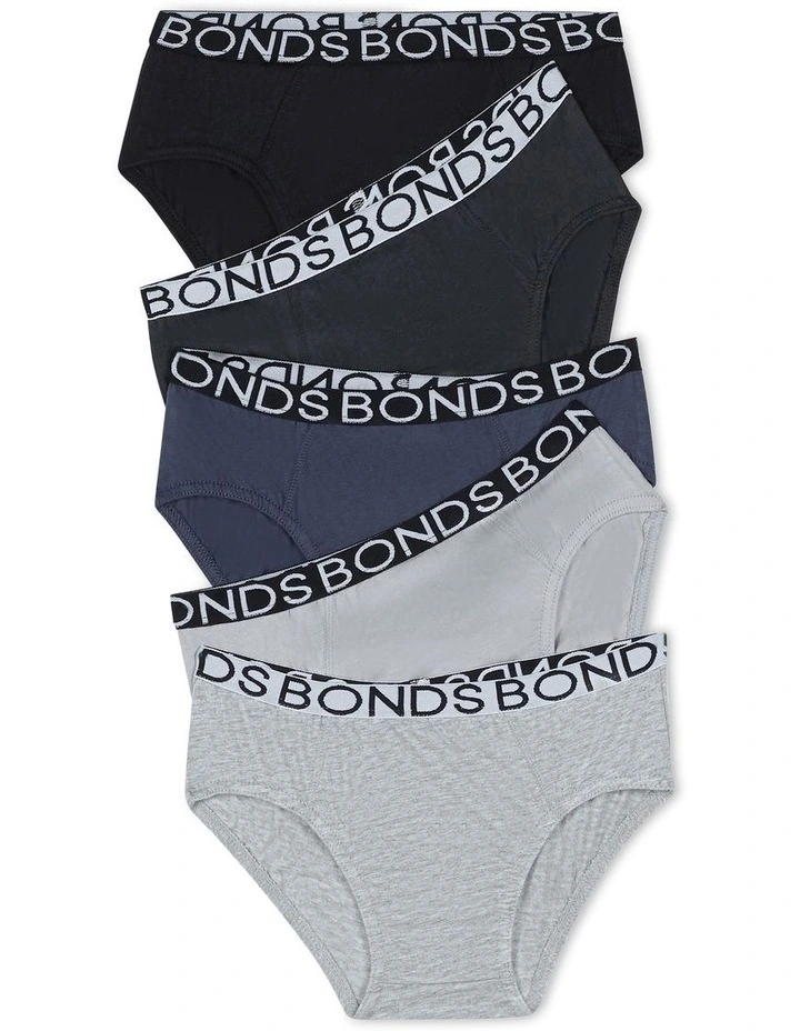 Kids Brief 5 Pack in Black/Greyscale