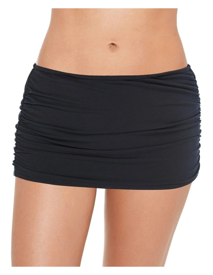 Shirred Tummy Control Skirted Bikini Bottom in Black
