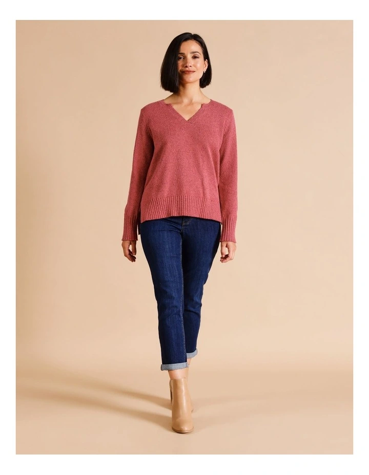 Notch Neck Jumper In Pink Fleck