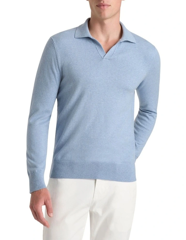 Carter Long Sleeve Polo in Blue Sky