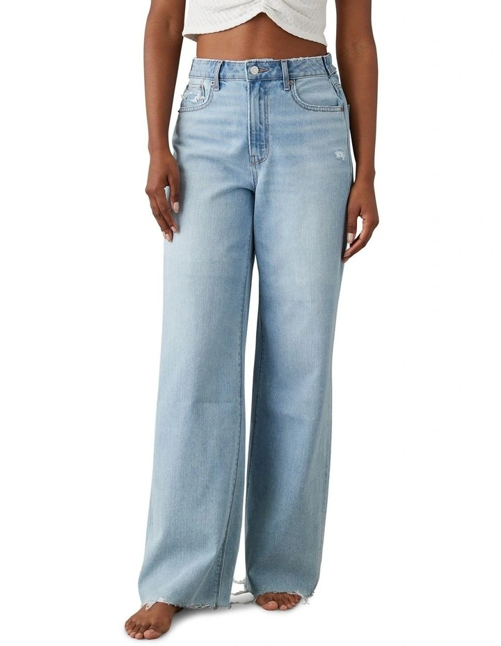 Super High-Waisted Ripped Baggy Wide-Leg Jean in Iced Light Indigo